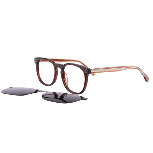 Premium Quality Brown Acetate Eyeglass with Strong Magnetic Clip on Sunglass