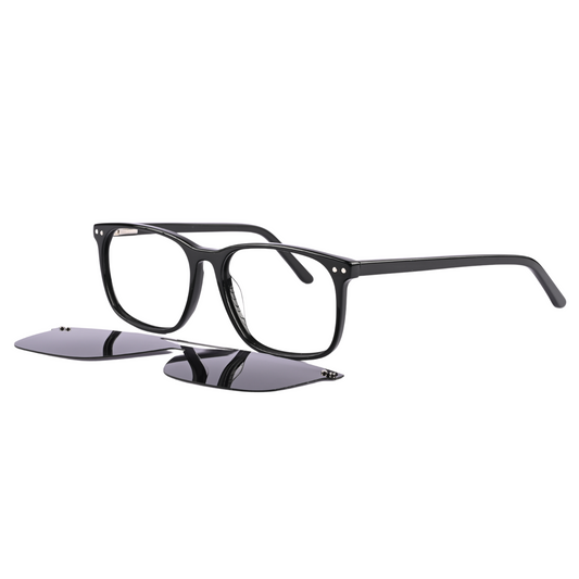 Premium Quality Acetate Black Eyeglass with Strong Magnetic Clip on Sunglass